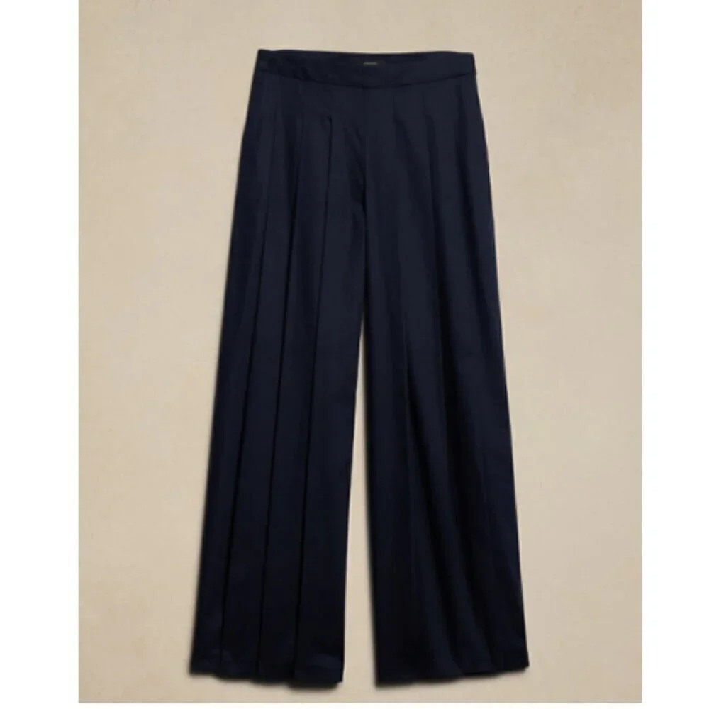 Banana Republic Linen-Blend PALAZZO Black BOHO Pleat Pants Size 6 #852050 RT$110
